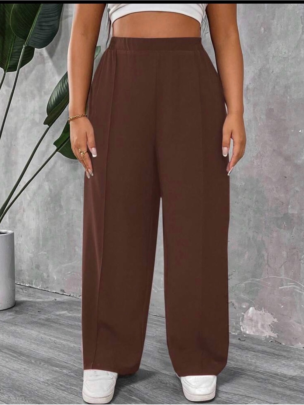 SHEIN Chocolate Brown High-Waist Wide Leg Pants